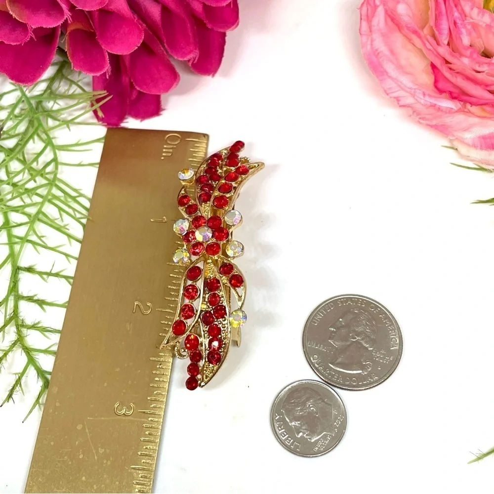 NEW⚜️Red Blooming Blossom Crystal Flower Hair Clip